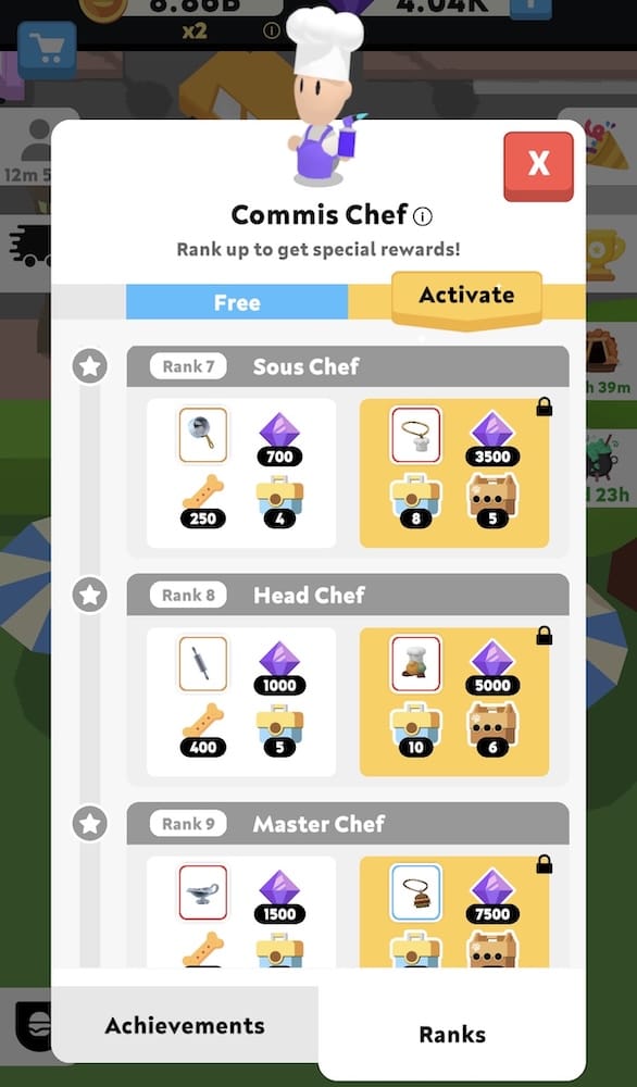 In-game Ranks tab showing the Free and Achievement Fund reward tracks